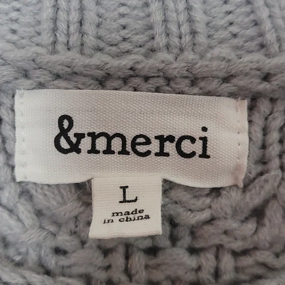 &merci Boho Sweater Cable Knit Bodice Fringe Sleeves Ribbed Hem Size Large Gray - Picture 6 of 11